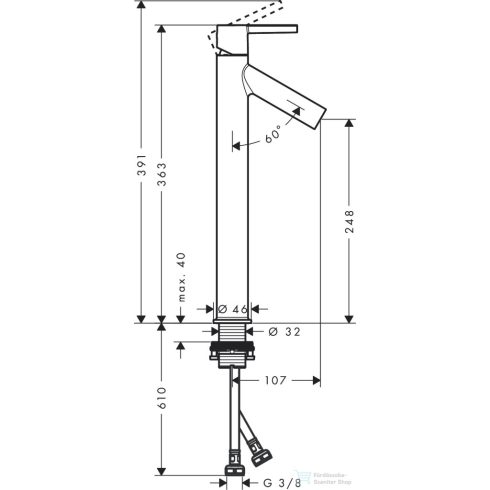 Hansgrohe AXOR STARCK 250 magasított mosdó csaptelep nem zárható leeresztővel, szálcsiszolt fekete króm 10103340