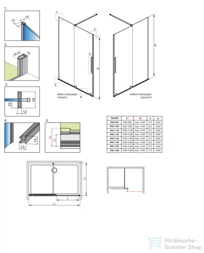 Radaway Furo DWJ 90 balos zuhanyajtó, szálcsiszolt fegyvermetál 10107472-92-01L+10110430-01-01