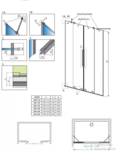 Radaway Furo DWD 160 zuhanyajtó, szálcsiszolt fegyvermetál 10108438-92-01+10111392-01-01