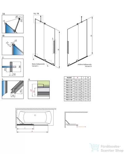 Radaway Furo PND II 160J jobbos kádparaván, króm 10109838-01-01R+10112794-01-01