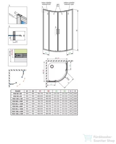 Radaway Premium Pro PDD 90Bx80J íves zuhanykabin, fekete 1013000-01-01+1013500-54-01