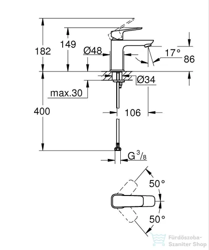Grohe CUBEO S mosdó csaptelep leeresztő nélkül,matt fekete 1016992430