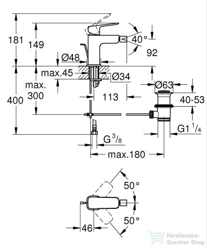 Grohe CUBEO bidé csaptelep automata leeresztővel,króm 1018100000