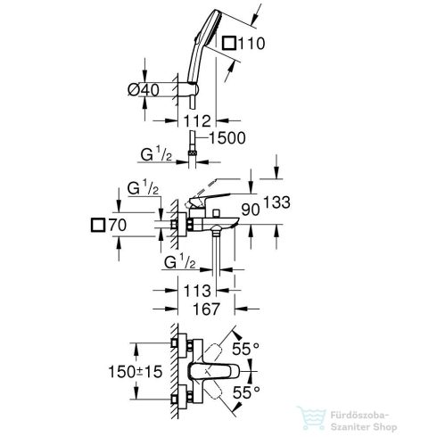 Grohe CUBEO egykaros kádtöltő csaptelep zuhanyszettel,króm 1018140000
