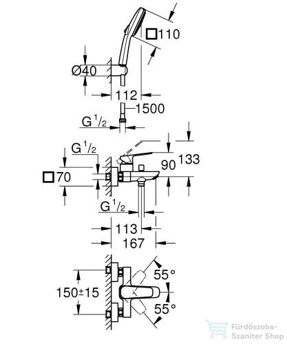 Grohe CUBEO egykaros kádtöltő csaptelep zuhanyszettelmatt fekete 1018142430