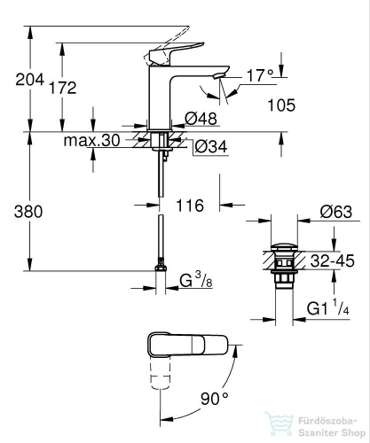 Grohe QuickFix DICE Egykaros mosdócsaptelep 1/2″ M-es méret, matt fekete 1018362430
