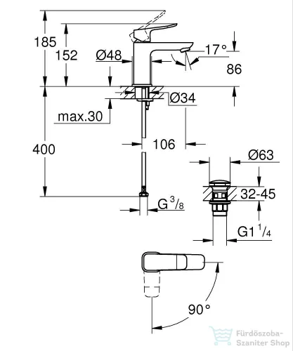 Grohe Dice egykaros mosdócsaptelep 1/2″ S-es méret, matt fekete 1018612430