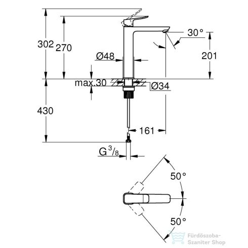 Grohe Quickfix DICE magasított mosdó csaptelep leeresztő nélkül,matt fekete 1018922430