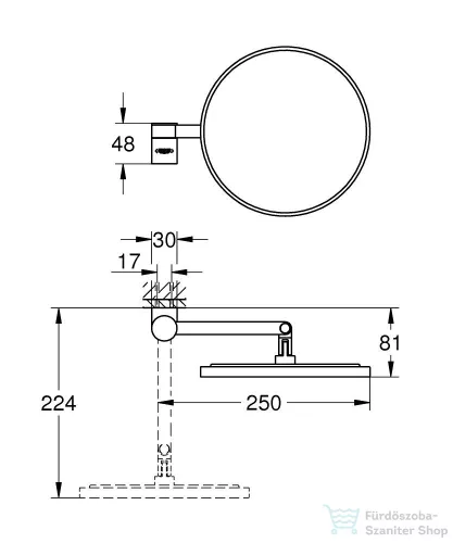 Grohe SELECTION kozmetikai tükör 7x nagyítással,Phantom Black 102279KF00