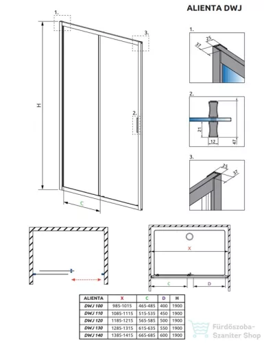 Radaway Alienta Black DWJ 130 zuhanyajtó, fekete profil 10260130-54-01