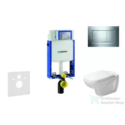   Geberit Kombifix falra szerelhető WC szett, Duravit D-Code rimless WC soft close ülőkével, Geberit Sigma 30 fényes/matt króm nyomólappal 10302005NH6