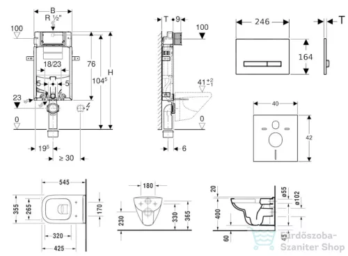 Geberit Kombifix falra szerelhető WC szett, Duravit D-Code rimless WC soft close ülőkével, Geberit Sigma 50 alpesi fehér/króm nyomólappal 10302005NH8