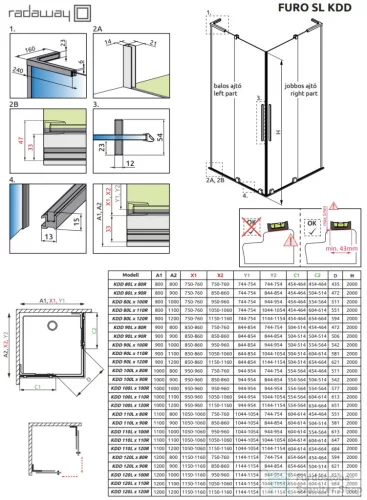 Radaway Furo SL KDD 100B zuhanykabin balos zuhanyajtó, szálcsiszolt króm 10305100-91-01L