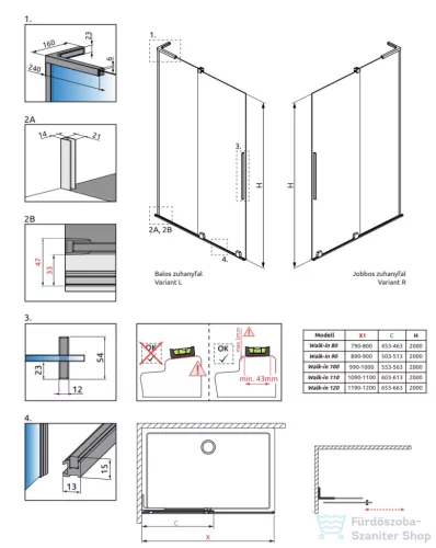 Radaway Furo SL Walk-in zuhanyfal 120J jobbos, szálcsiszolt króm 10306638-91-01R+10110594-01-01