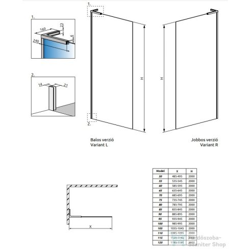 Radaway Modo SL II Brushed Copper 100 J walk-in zuhanyfal, szálcsiszolt réz (10319104-93-01R)