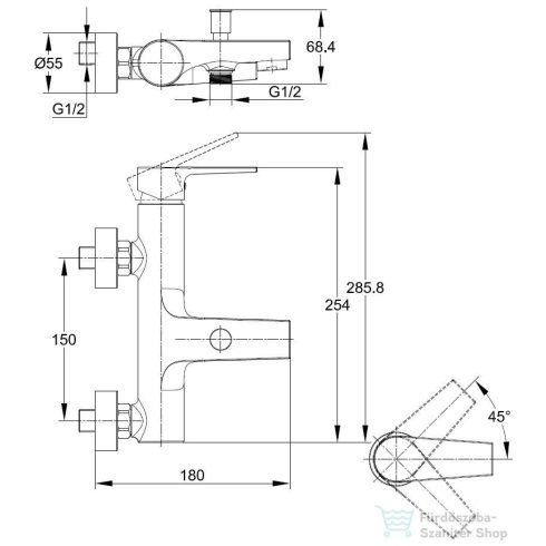 Kielle Harmonia kádtöltő csaptelep, zuhanyszett nélkül, króm 10323100