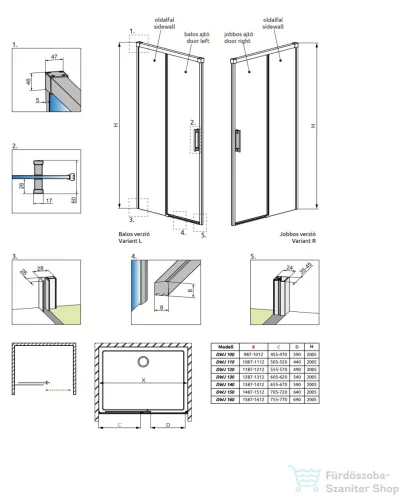 Radaway Idea 8 DWJ 110 jobbos zuhanyajtó, szálcsiszolt króm 10330570-91-01R+10350503-01-01