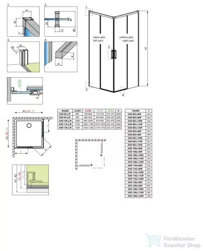Radaway Idea KDD 110J zuhanykabin jobbos ajtó része, szálcsiszolt arany 10370110-99-01R