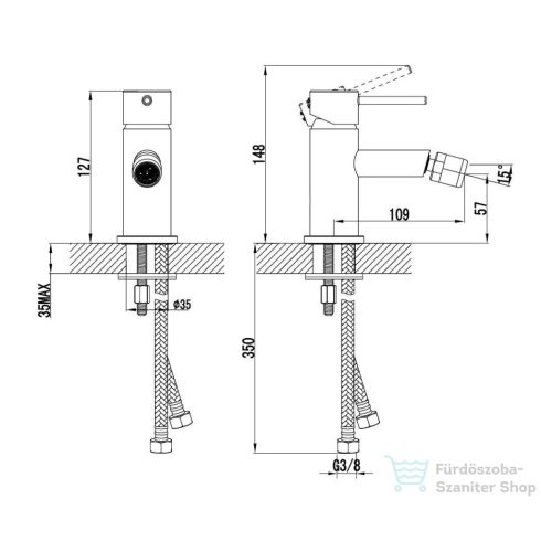 Kielle OUDEE bidé csaptelep leeresztő nélkül, matt fekete 10415104