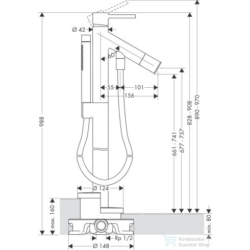 Hansgrohe AXOR STARCK szabadon álló kádtöltő csaptelep zuhanyszettel, alaptest nélkül, szálcsiszolt fekete króm 10456340
