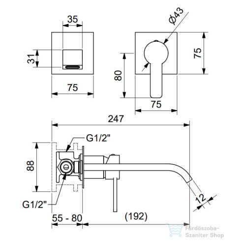 Bugnatese Morse fali mosdócsaptelep 19 cm-es kifolyóval,belső egységgel,szálcsiszolt nikkel 1046NS