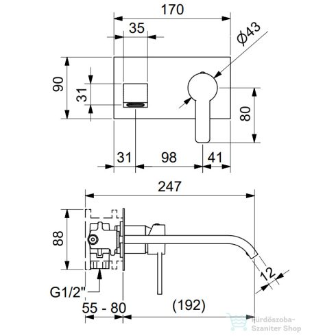 Bugnatese Morse fali mosdócsaptelep 19 cm-es kifolyóval,belső egységgel,matt fehér 1047BI