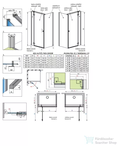 Radaway Essenza 8 KDJ 100B balos zuhanyajtó 10480612-01-01L+10470337-01-01L