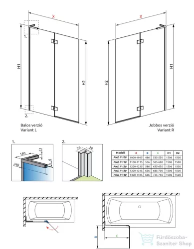 Radaway Essenza SL PND II 140B balos kádparaván, szálcsiszolt réz 10500140-93-01L