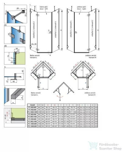 Radaway Essenza Pro 8 PTJ 100x100B szögletes zuhanykabin, balos, fekete 10530000-54-01L+10530300-01-01