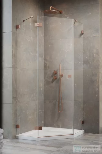 Radaway Essenza Pro 8 PTJ 100x100B szögletes zuhanykabin, balos, szálcsiszolt réz 10530000-93-01L+10530300-01-01
