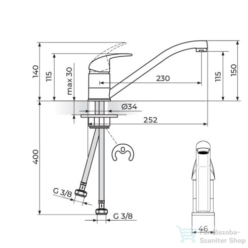 EVIDO Pinguin álló gránit mosogató csaptelep, avena105750