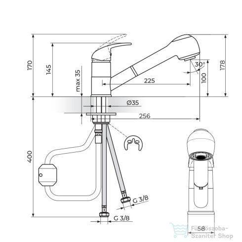 EVIDO Pinguin-S kihúzható zuhanyváltós gránit mosogató csaptelep, antracit/króm 105751