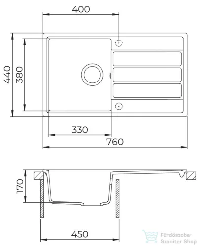 EVIDO EASY 45 S gránit mosogató, 760x440 mm, avena 105981