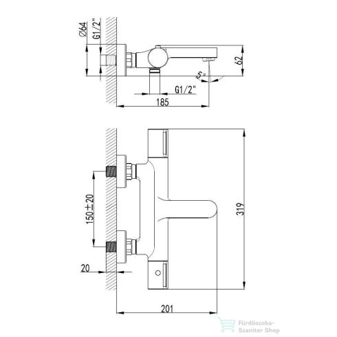 Kielle Oudee termosztátos kádtöltő csaptelep, zuhanyszett nélkül, króm 10602100