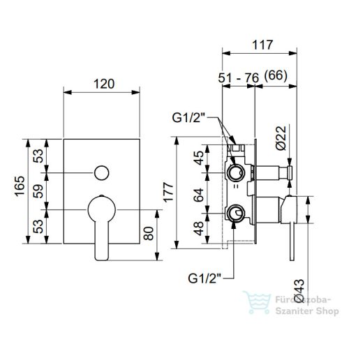 Bugnatese Morse 2 funkciós falsík alatti kád /zuhany csaptelep belső egységgel,matt fekete 1072NE