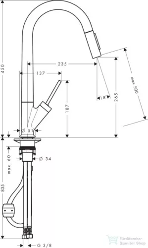 Hansgrohe Axor Starck egykaros konyhai csaptelep kihúzható kifolyóval DN15, króm 10821000