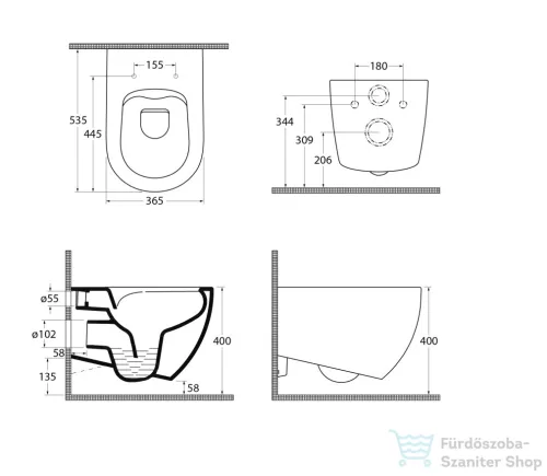 Sapho ISVEA INFINITY RIMLESS fali WC, 36,5x53cm, gesztenyevörös (10NF02005-2R)