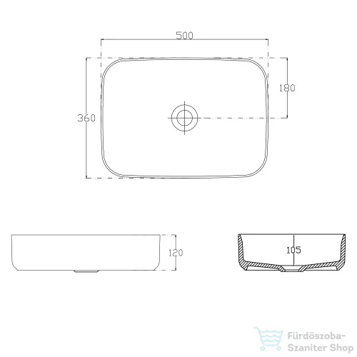 Sapho INFINITY RECTANGLE kerámiamosdó, 50x36cm, fekete (10NF65050-2N)