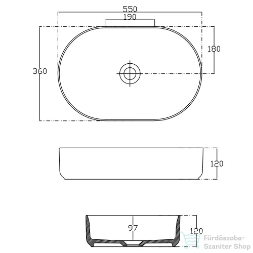 Sapho INFINITY OVAL kerámiamosdó, 50x36cm, fekete (10NF65055-2N)