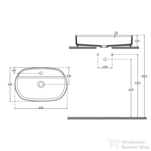 Sapho INFINITY OVAL kerámiamosdó, 60x40cm, antracit (10NF65060-2C)