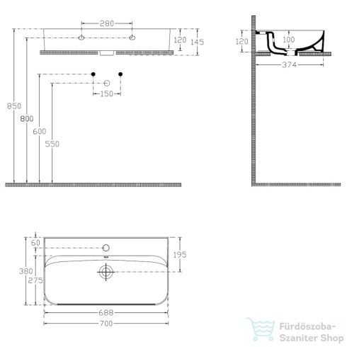 Sapho ISVEA SISTEMA U kerámiamosdó, 70x38cm (10PL53070)