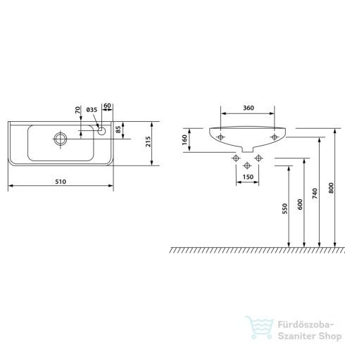 AQUALINE SMALL kerámiamosdó, 51x22cm 10TP70051