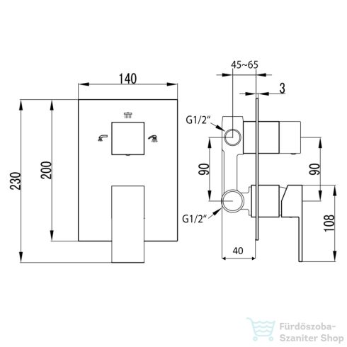 Sapho GINKO falbaépíthető csaptelep 3 irányú váltóval,króm 1101-44