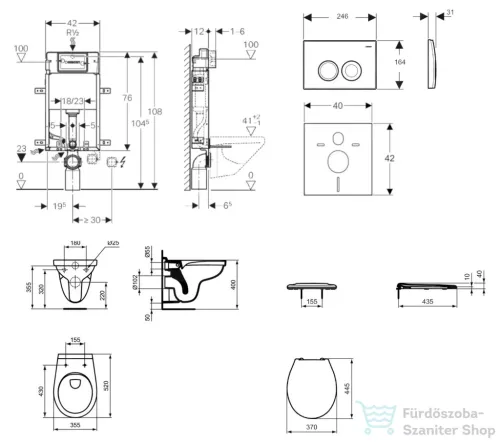 Geberit Kombifix falra szerelhető WC szett, Ideal Standard Alpha WC ülőkével, Delta 21 matt króm nyomólappal 110100001NR3