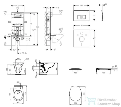 Geberit Kombifix falra szerelhető WC szett, Ideal Standard Alpha WC ülőkével, Delta 35 alpesi fehér nyomólappal 110100001NR4