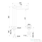 Sapho LATUS magasított mosdócsaptelep leeresztő nélkül, matt fekete (1102-04B)