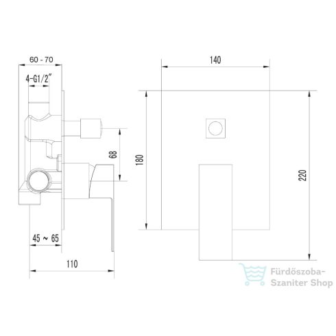 Sapho LATUS falsík alatti zuhany csaptelep két irányú, króm 1102-42