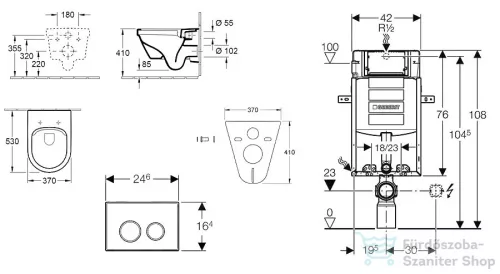 Geberit Kombifix falra szerelhető WC szett, Villeroy & Boch Omnia Architectura CeramicPlus Wc soft close ülőkével, Sigma 20 fehér/króm nyomólappal 110302005NB4
