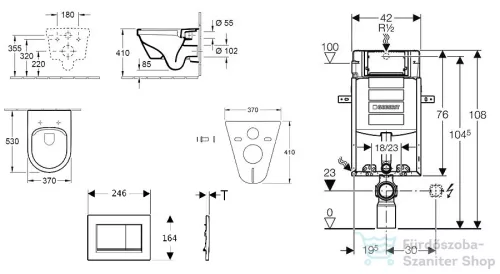 Geberit Kombifix falra szerelhető WC szett, Villeroy & Boch Omnia Architectura CeramicPlus Wc soft close ülőkével, Sigma 30 króm nyomólappal 110302005NB6