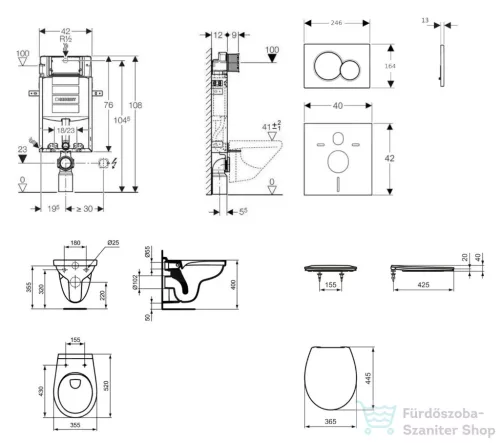Geberit Kombifix falra szerelhető WC szett, Ideal Standard Alpha Wc soft close ülőkével, Sigma 01 matt króm nyomólappal 110302005ND3